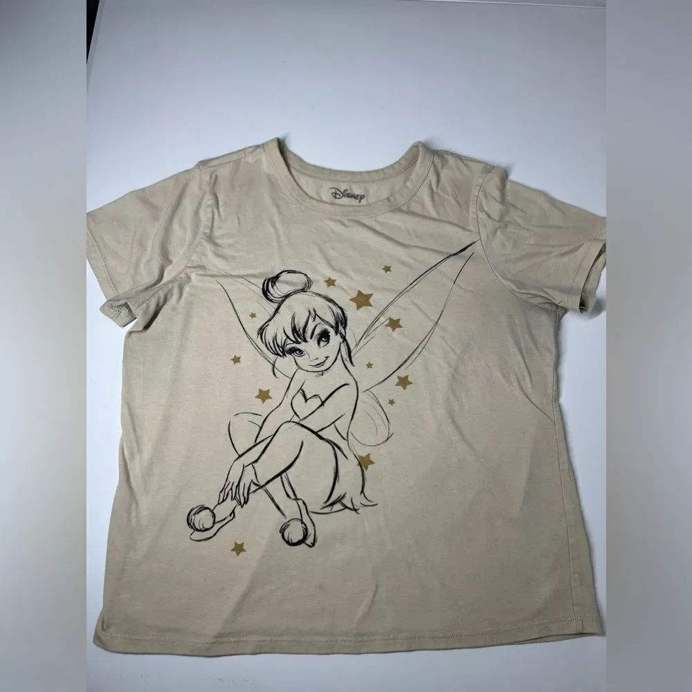 RARE DISNEY WOMEN'S TINKERBELL SHORT SLEEVE CREW NECK T-SHIRT TAN Size L